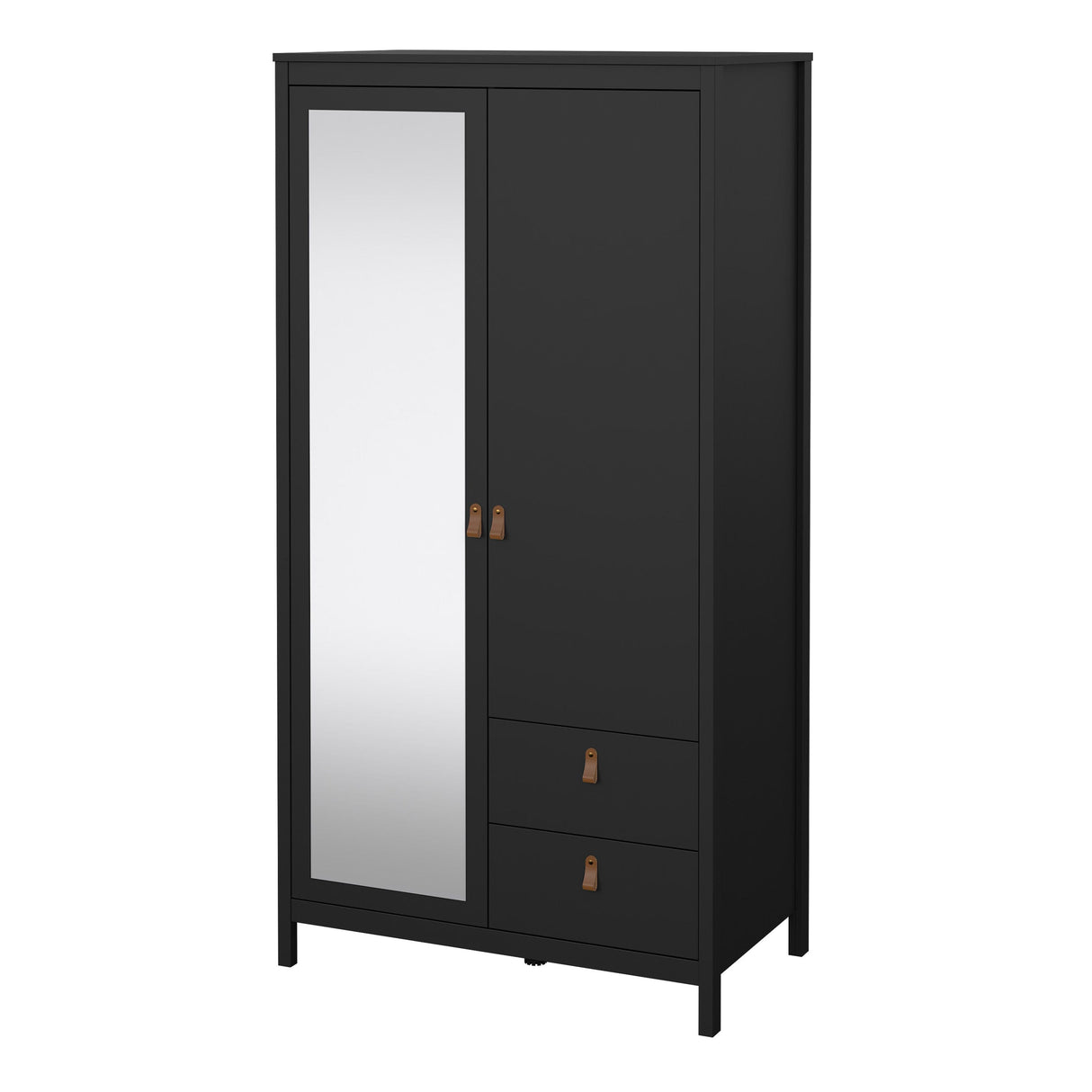 Furniture To Go Barcelona Wardrobe with 1 Door 1 Mirror Door 2 Drawers in Matt Black