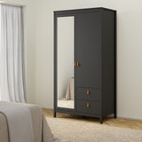 Furniture To Go Barcelona Wardrobe with 1 Door 1 Mirror Door 2 Drawers in Matt Black