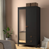 Furniture To Go Barcelona Wardrobe with 1 Door 1 Mirror Door 2 Drawers in Matt Black