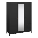 Furniture To Go Barcelona Wardrobe with 2 Doors 1 Mirror Door 2 Drawers in Matt Black