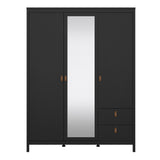 Furniture To Go Barcelona Wardrobe with 2 Doors 1 Mirror Door 2 Drawers in Matt Black