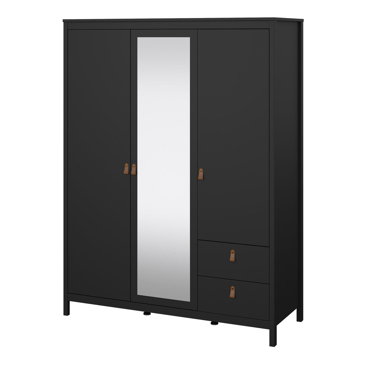 Furniture To Go Barcelona Wardrobe with 2 Doors 1 Mirror Door 2 Drawers in Matt Black