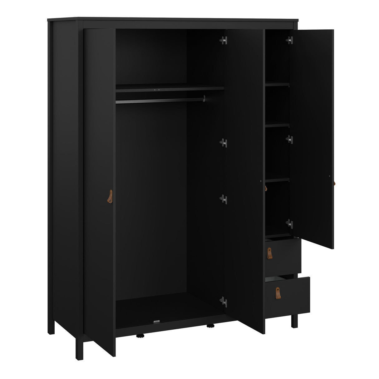 Furniture To Go Barcelona Wardrobe with 2 Doors 1 Mirror Door 2 Drawers in Matt Black