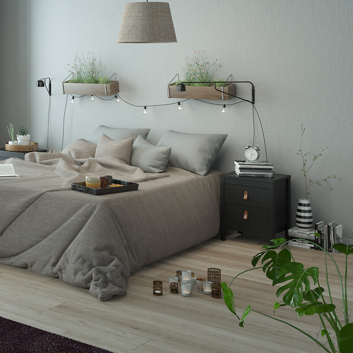 Furniture To Go Barcelona Bedside Table 2 Drawers in Matt Black