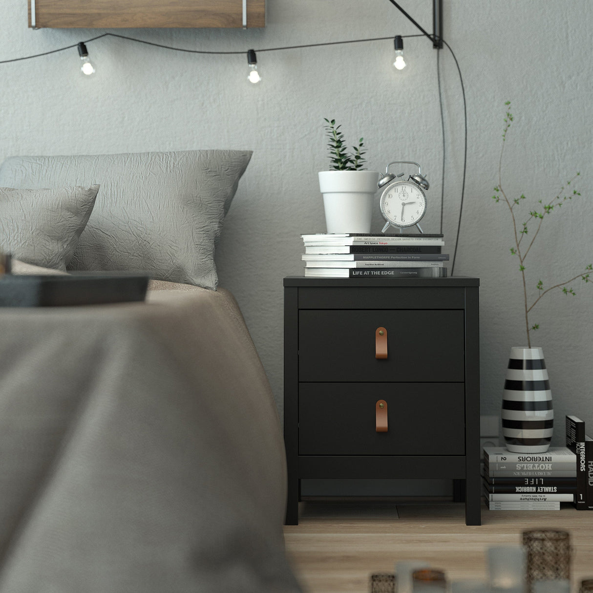 Furniture To Go Barcelona Bedside Table 2 Drawers in Matt Black