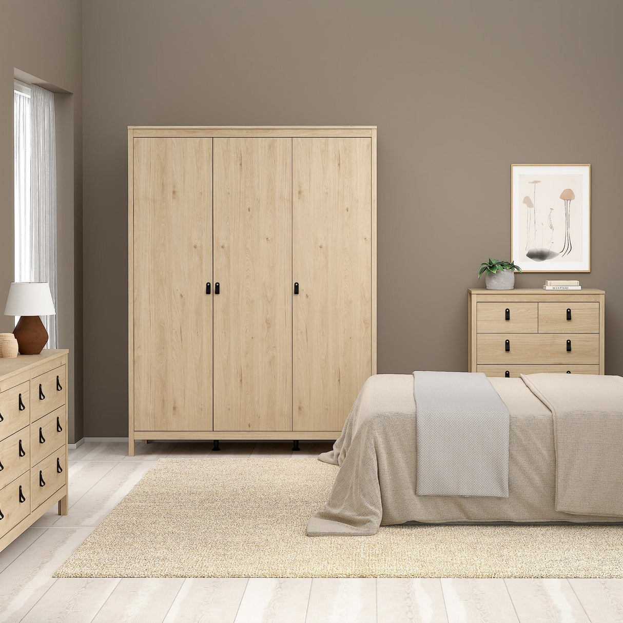 Furniture To Go Barcelona Wardrobe with 3 Doors in Jackson Hickory Oak