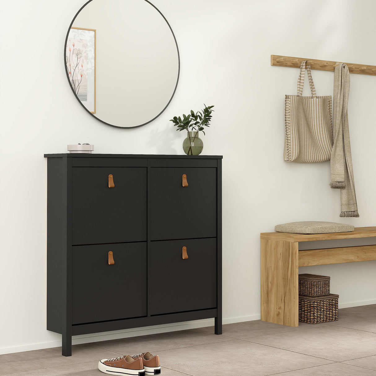 Furniture To Go Barcelona Shoe Cabinet 4 Flip Down Doors in Matt Black