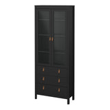 Furniture To Go Barcelona China Cabinet 2 Glass Doors with 3 Drawers in Matt Black