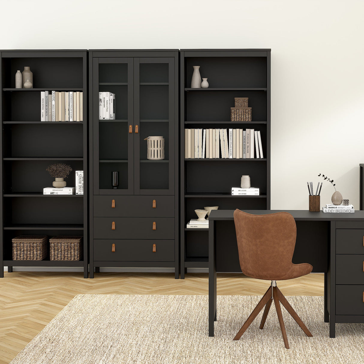 Furniture To Go Barcelona China Cabinet 2 Glass Doors with 3 Drawers in Matt Black