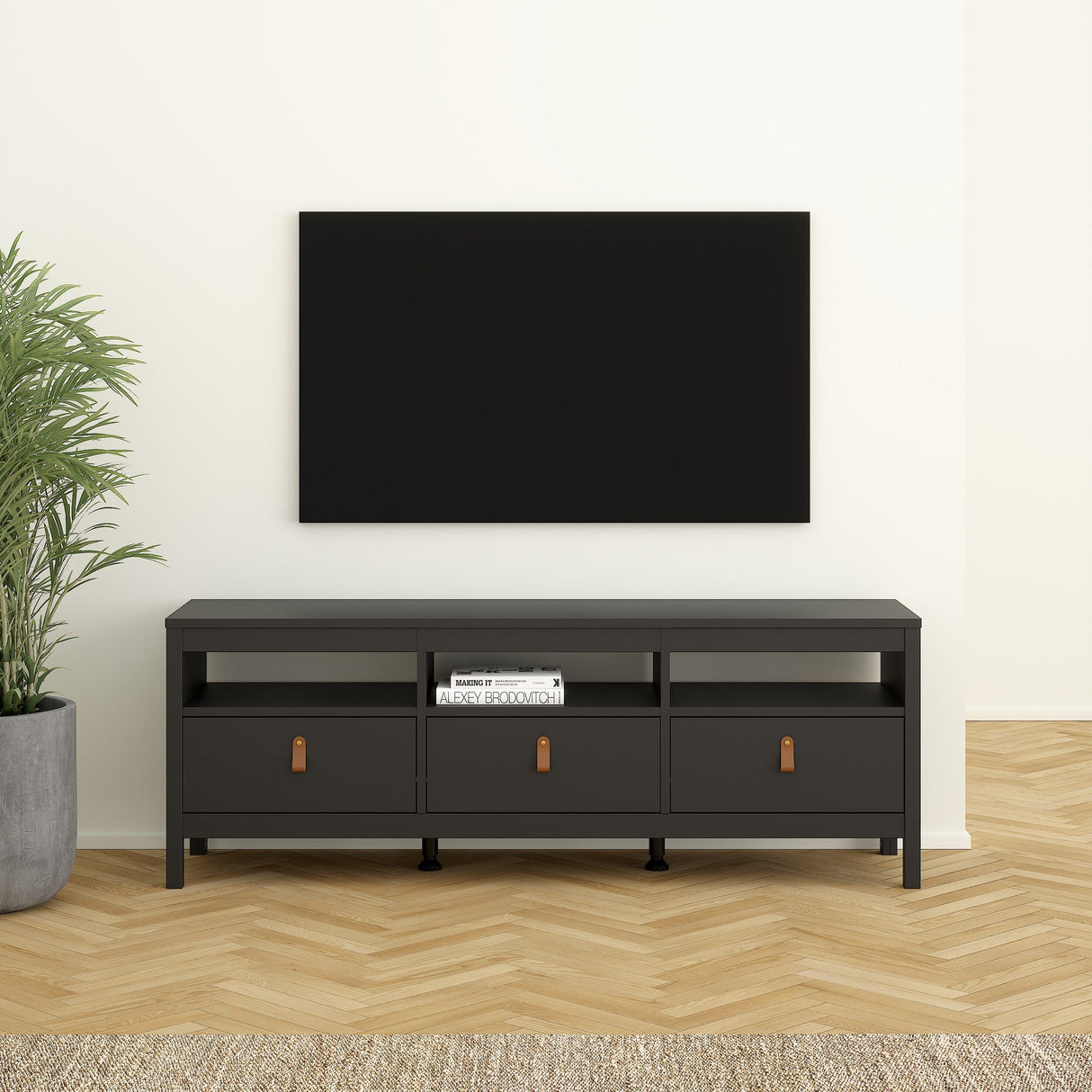 Furniture To Go Barcelona TV Unit 3 Drawers in Matt Black
