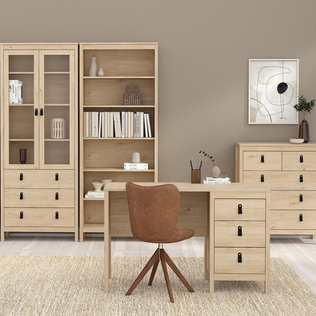 Furniture To Go Barcelona Desk 3 Drawers in Jackson Hickory Oak