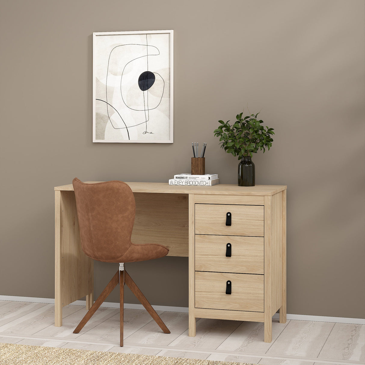 Furniture To Go Barcelona Desk 3 Drawers in Jackson Hickory Oak
