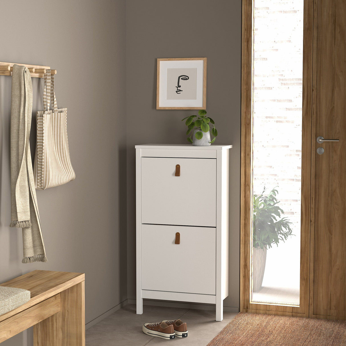 Furniture To Go Barcelona Shoe Cabinet 2 Flip Down Doors in White