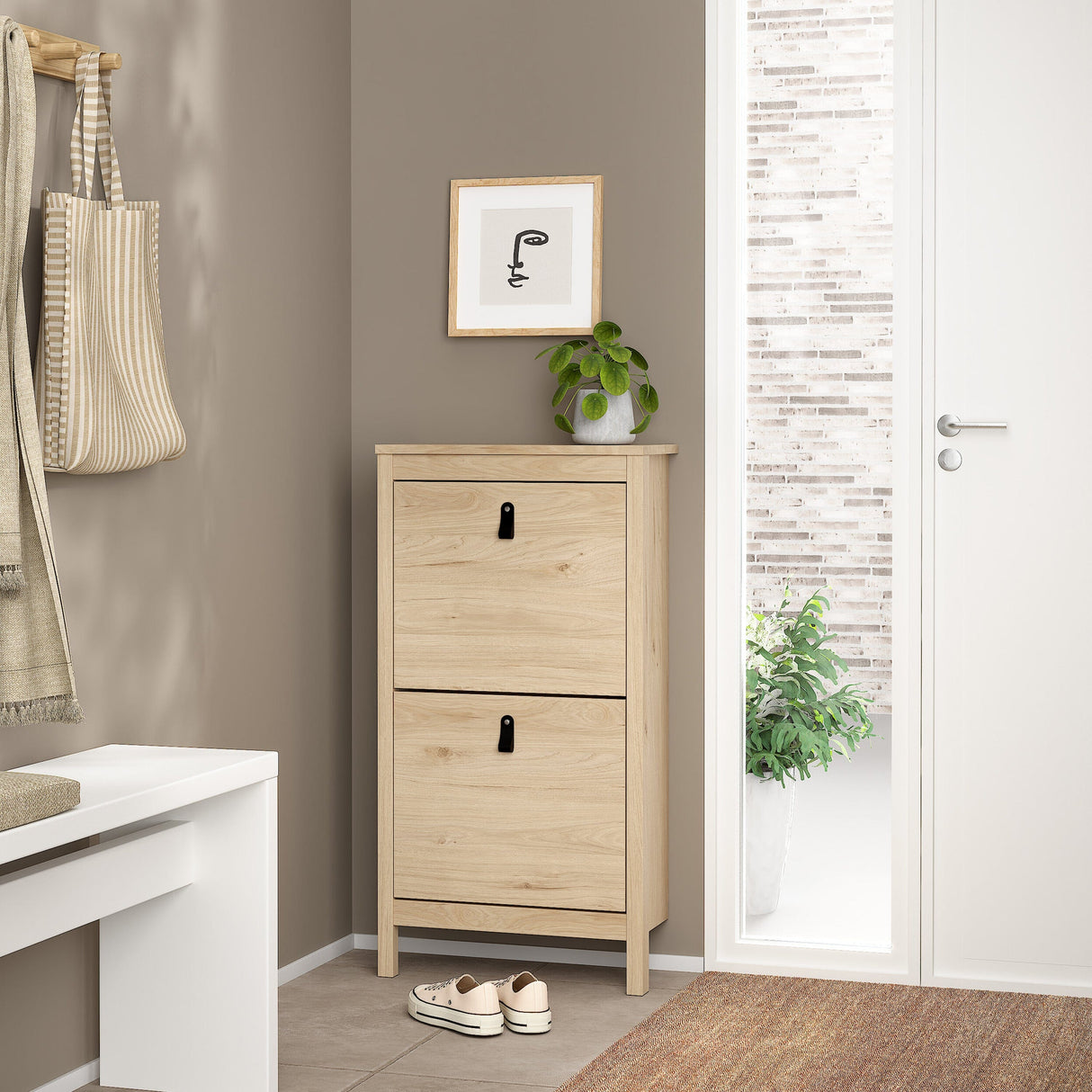 Furniture To Go Barcelona Shoe Cabinet 2 Flap Doors in Jackson Hickory Oak
