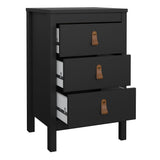 Furniture To Go Barcelona Bedside Table 3 Drawers in Matt Black