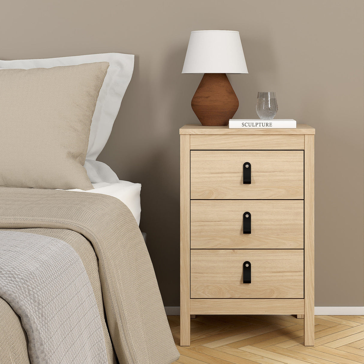 Furniture To Go Barcelona Bedside Table 3 Drawers in Jackson Hickory Oak