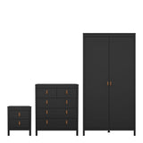 Furniture To Go Barcelona Package - Bedside Table 2 Drawers + Chest 5 Drawers + Wardrobe with 2 Doors in Matt Black