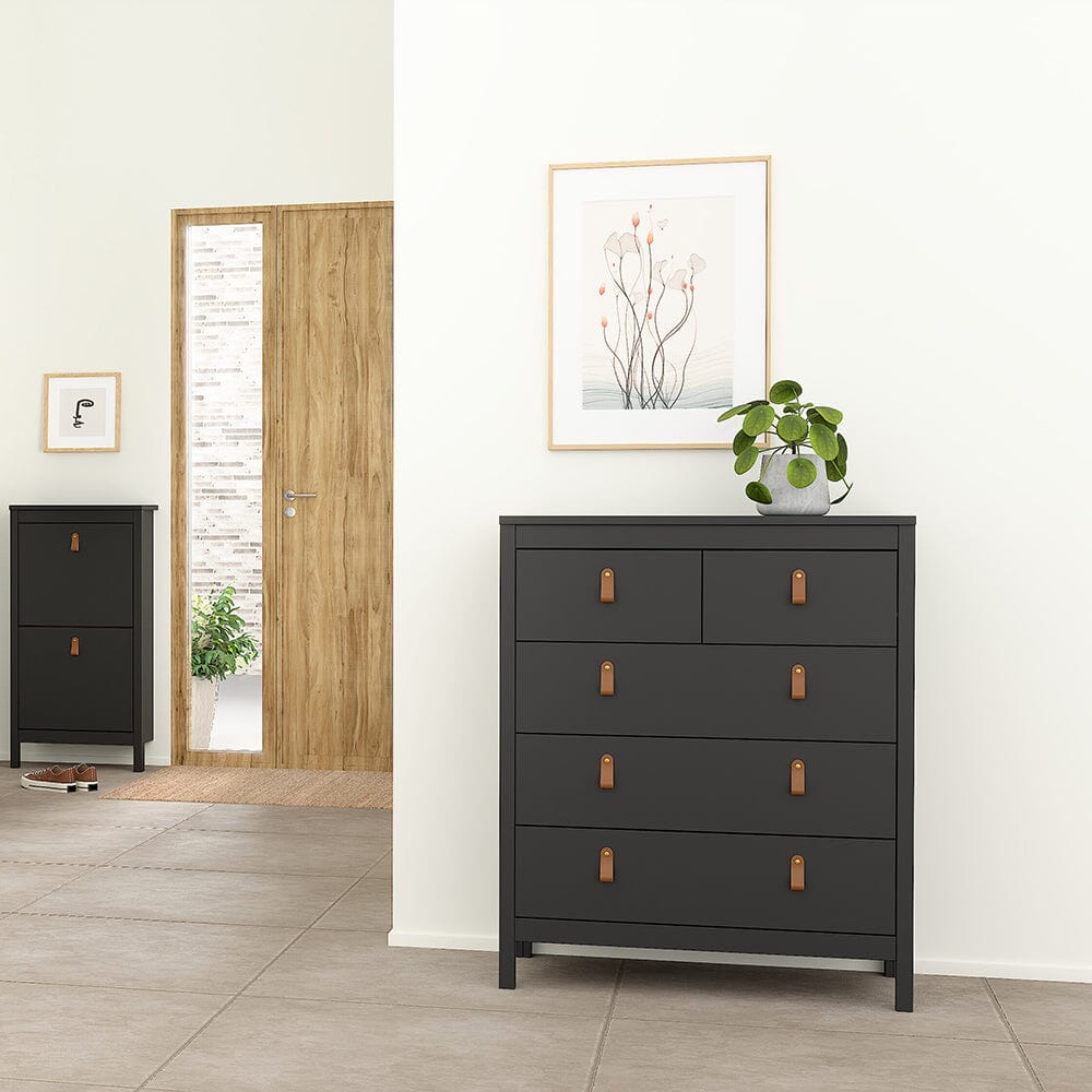 Furniture To Go Barcelona Package - Bedside Table 2 Drawers + Chest 5 Drawers + Wardrobe with 2 Doors in Matt Black