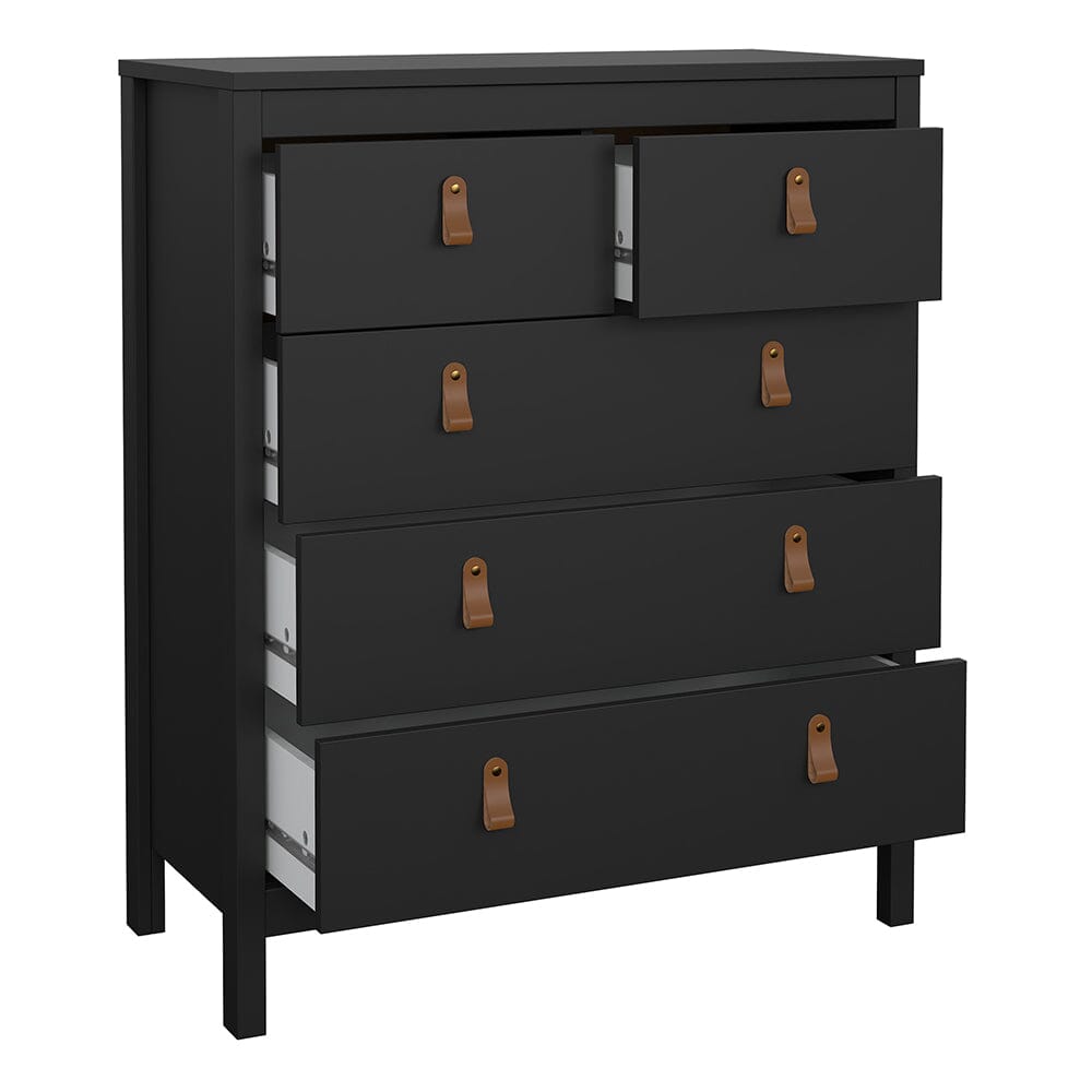 Furniture To Go Barcelona Package - Bedside Table 2 Drawers + Chest 5 Drawers + Wardrobe with 3 Doors in Matt Black