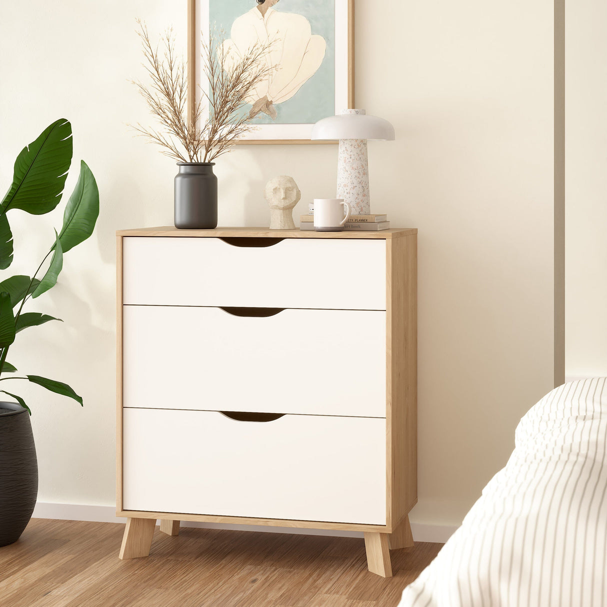 Furniture To Go Ikast Chest 3 Drawers in Jackson Hickory and White