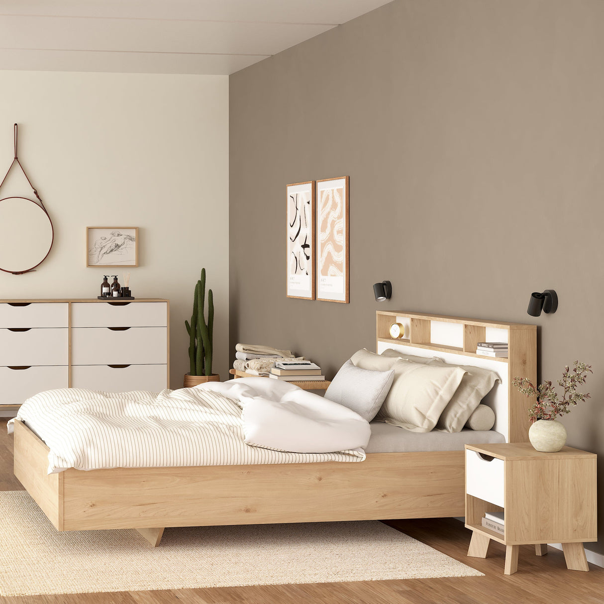Furniture To Go Ikast Nightstand 1 Drawer in Jackson Hickory and White