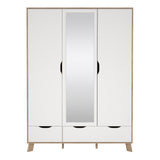 Furniture To Go Ikast Wardrobe 3 Doors and 2 Drawers with Mirror in Jackson Hickory and White