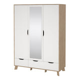 Furniture To Go Ikast Wardrobe 3 Doors and 2 Drawers with Mirror in Jackson Hickory and White