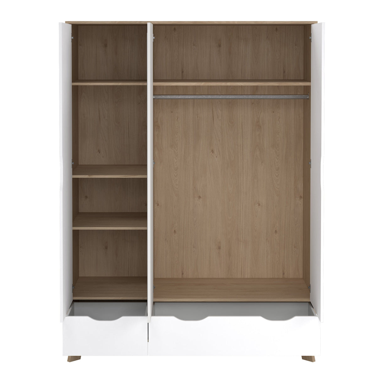 Furniture To Go Ikast Wardrobe 3 Doors and 2 Drawers with Mirror in Jackson Hickory and White