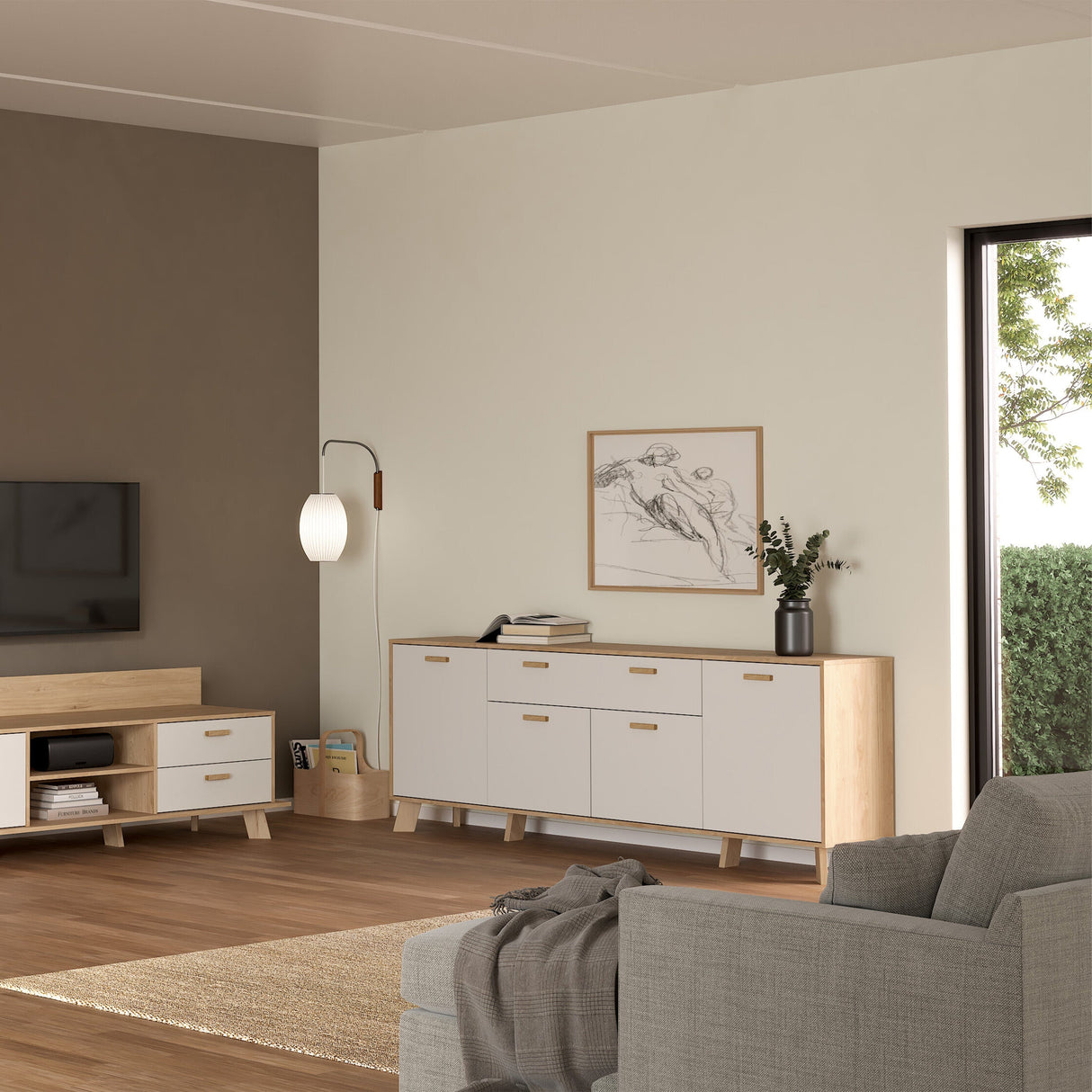 Furniture To Go Ikast Sideboard 4 Doors + 1 Drawer in Jackson Hickory and White