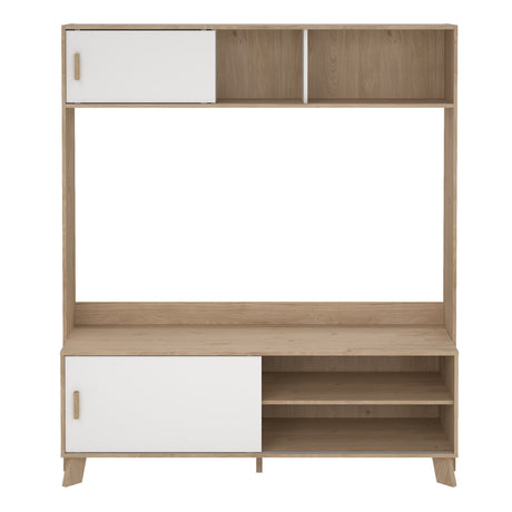 Furniture To Go Ikast TV-Wall Unit with 2 Sliding Doors in Jackson Hickory and White