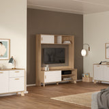 Furniture To Go Ikast TV-Wall Unit with 2 Sliding Doors in Jackson Hickory and White