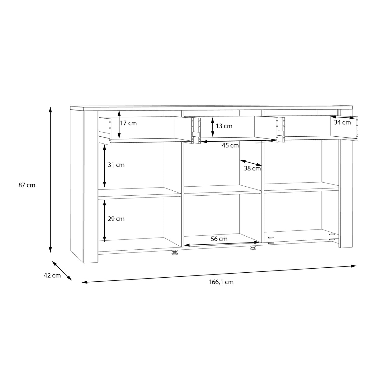 Furniture To Go Bohol 3 Door 3 Drawer Sideboard in Riviera Oak/Grey Oak
