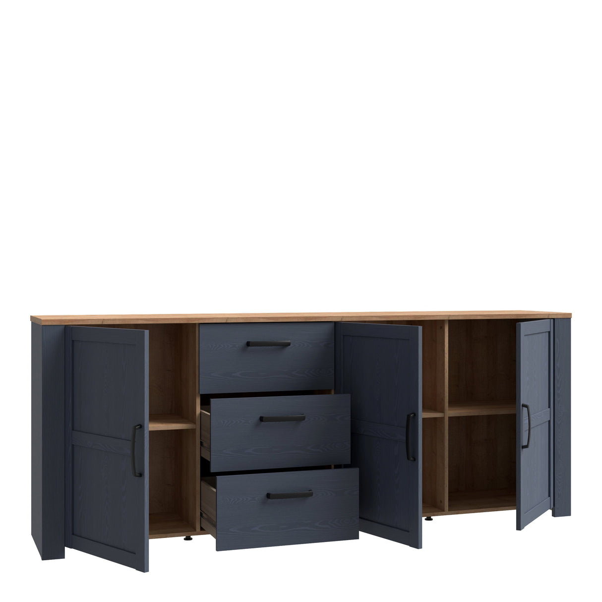 Furniture To Go Bohol Large Sideboard 3 Door 3 Drawer in Riviera Oak/Navy