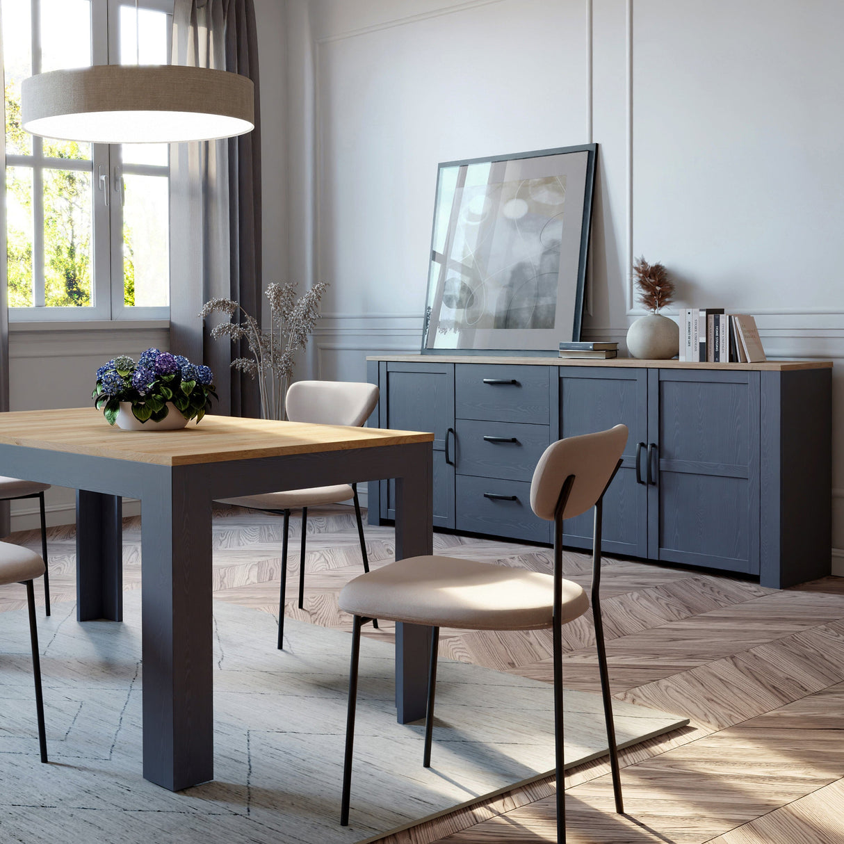 Furniture To Go Bohol Large Sideboard 3 Door 3 Drawer in Riviera Oak/Navy