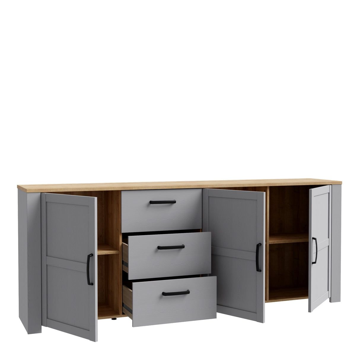 Furniture To Go Bohol 3 Door 3 Drawer Large Sideboard in Riviera Oak/Grey Oak