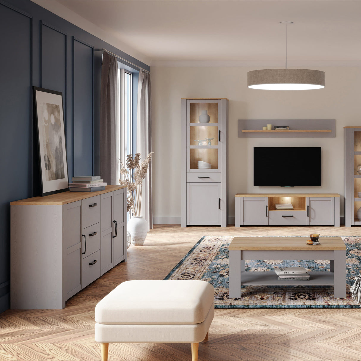 Furniture To Go Bohol 3 Door 3 Drawer Large Sideboard in Riviera Oak/Grey Oak