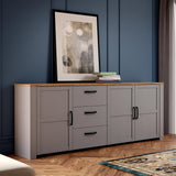 Furniture To Go Bohol 3 Door 3 Drawer Large Sideboard in Riviera Oak/Grey Oak
