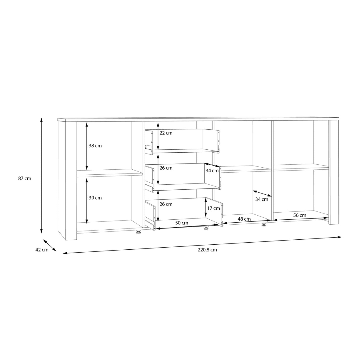 Furniture To Go Bohol 3 Door 3 Drawer Large Sideboard in Riviera Oak/Grey Oak