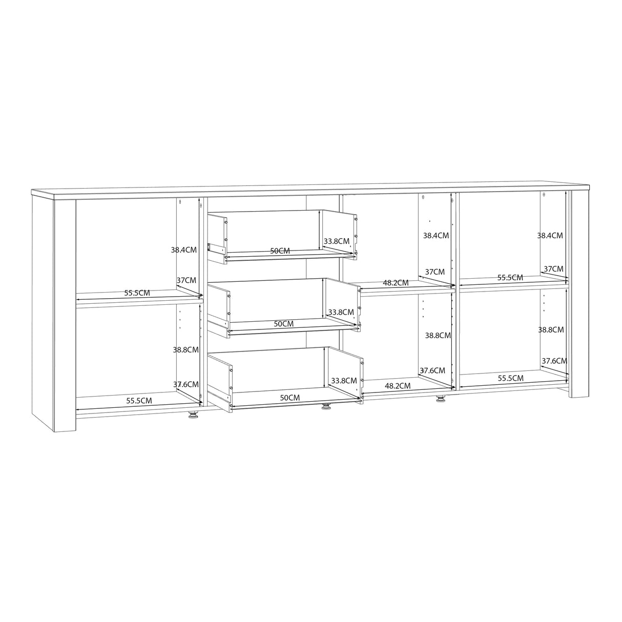 Furniture To Go Bohol 3 Door 3 Drawer Large Sideboard in Riviera Oak/White