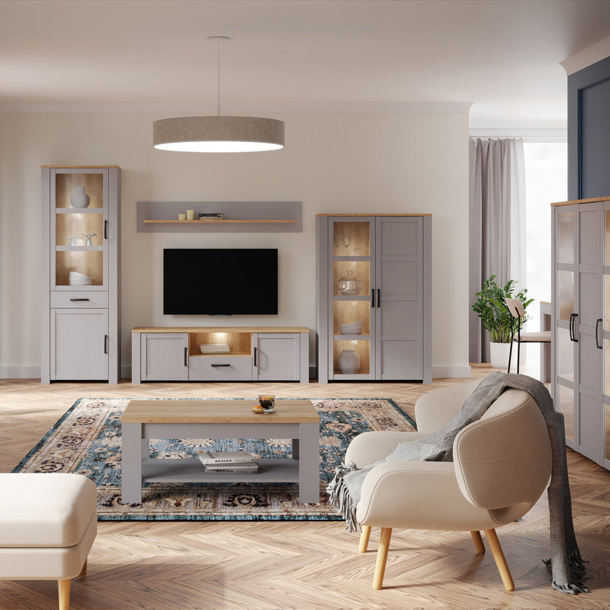 Furniture To Go Bohol 2 Door 1 Drawer TV Unit  in Riviera Oak/Grey Oak
