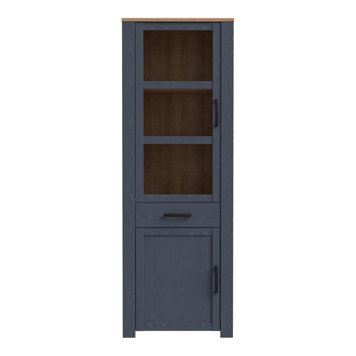Furniture To Go Bohol 2 Door 1 Drawer Narrow Display Cabinet in Riviera Oak/Navy