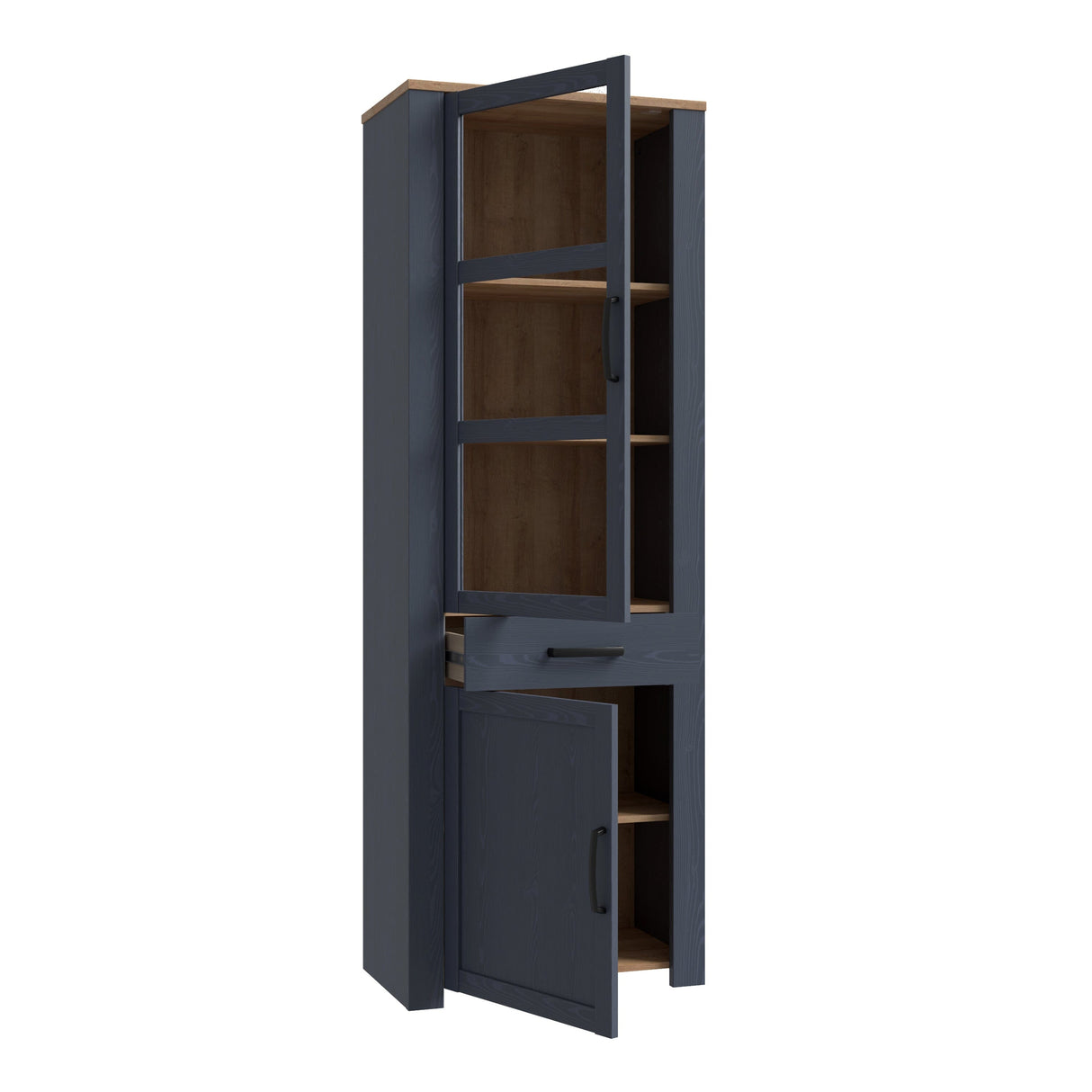 Furniture To Go Bohol 2 Door 1 Drawer Narrow Display Cabinet in Riviera Oak/Navy