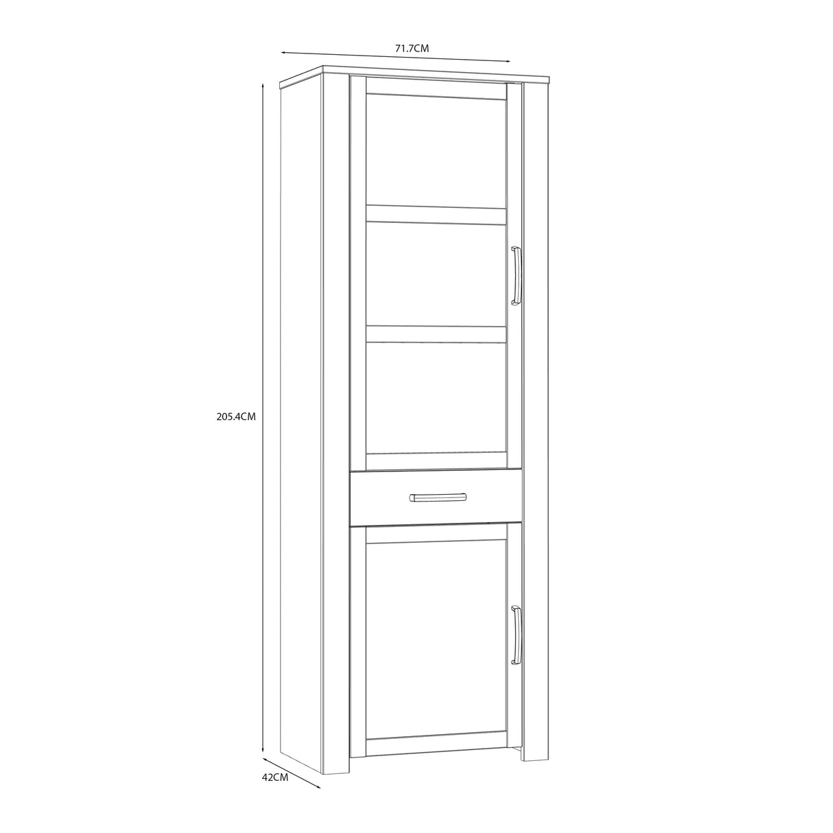 Furniture To Go Bohol 2 Door 1 Drawer Narrow Display Cabinet in Riviera Oak/White