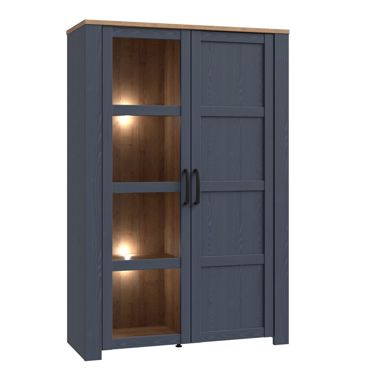 Furniture To Go Bohol Display Cabinet inc. 2x LED Lights in Riviera Oak/Navy