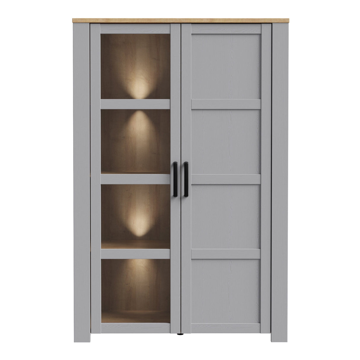 Furniture To Go Bohol Display Cabinet inc. 2x LED Lights in Riviera Oak/Grey Oak