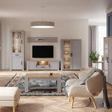 Furniture To Go Bohol Display Cabinet inc. 2x LED Lights in Riviera Oak/Grey Oak