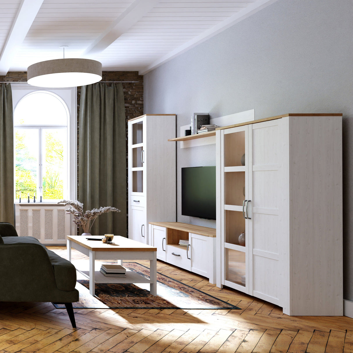Furniture To Go Bohol Display Cabinet inc. 2x LED Lights in Riviera Oak/White