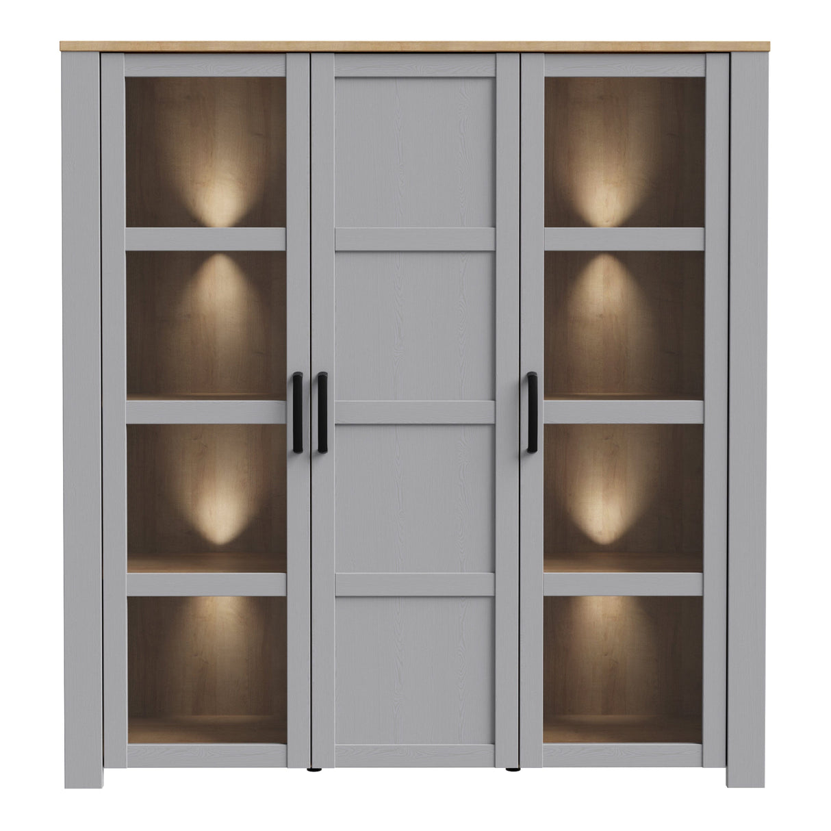 Furniture To Go Bohol Large Display Cabinet inc. 4x LED Lights in Riviera Oak/Grey Oak