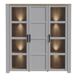 Furniture To Go Bohol Large Display Cabinet inc. 4x LED Lights in Riviera Oak/Grey Oak