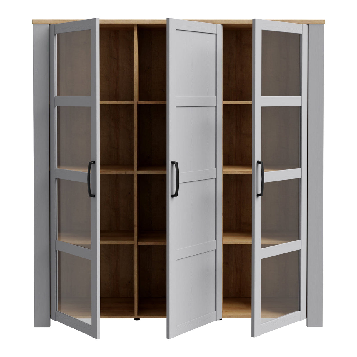 Furniture To Go Bohol Large Display Cabinet inc. 4x LED Lights in Riviera Oak/Grey Oak